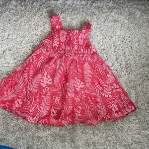 Little Me Pink Smocked Tiered Tropical Print Sundress